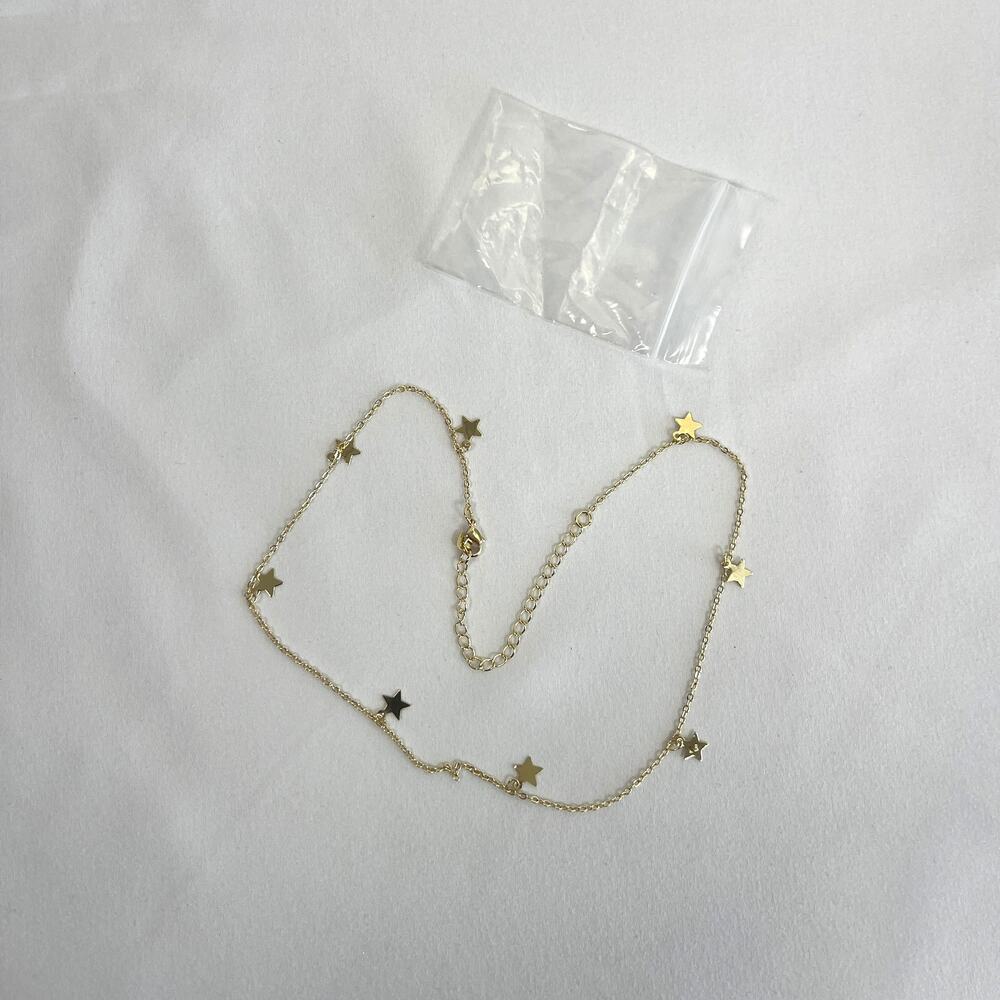 S925 Sterling Silver Gold Tone Star Charm Necklace Dainty Celestial Adjustable